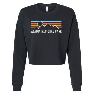 Acadia National Park Retro Mountain Lines Camping Souvenir Cropped Pullover Crew