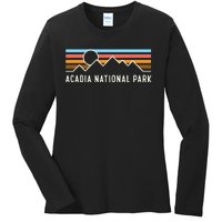 Acadia National Park Retro Mountain Lines Camping Souvenir Ladies Long Sleeve Shirt