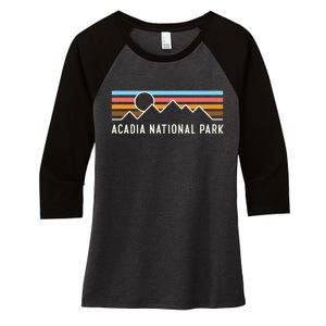 Acadia National Park Retro Mountain Lines Camping Souvenir Women's Tri-Blend 3/4-Sleeve Raglan Shirt