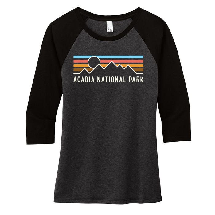 Acadia National Park Retro Mountain Lines Camping Souvenir Women's Tri-Blend 3/4-Sleeve Raglan Shirt