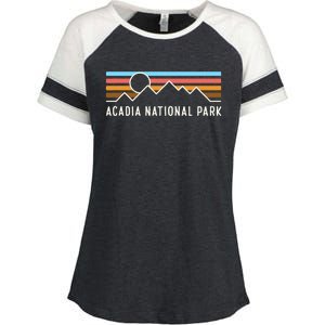 Acadia National Park Retro Mountain Lines Camping Souvenir Enza Ladies Jersey Colorblock Tee