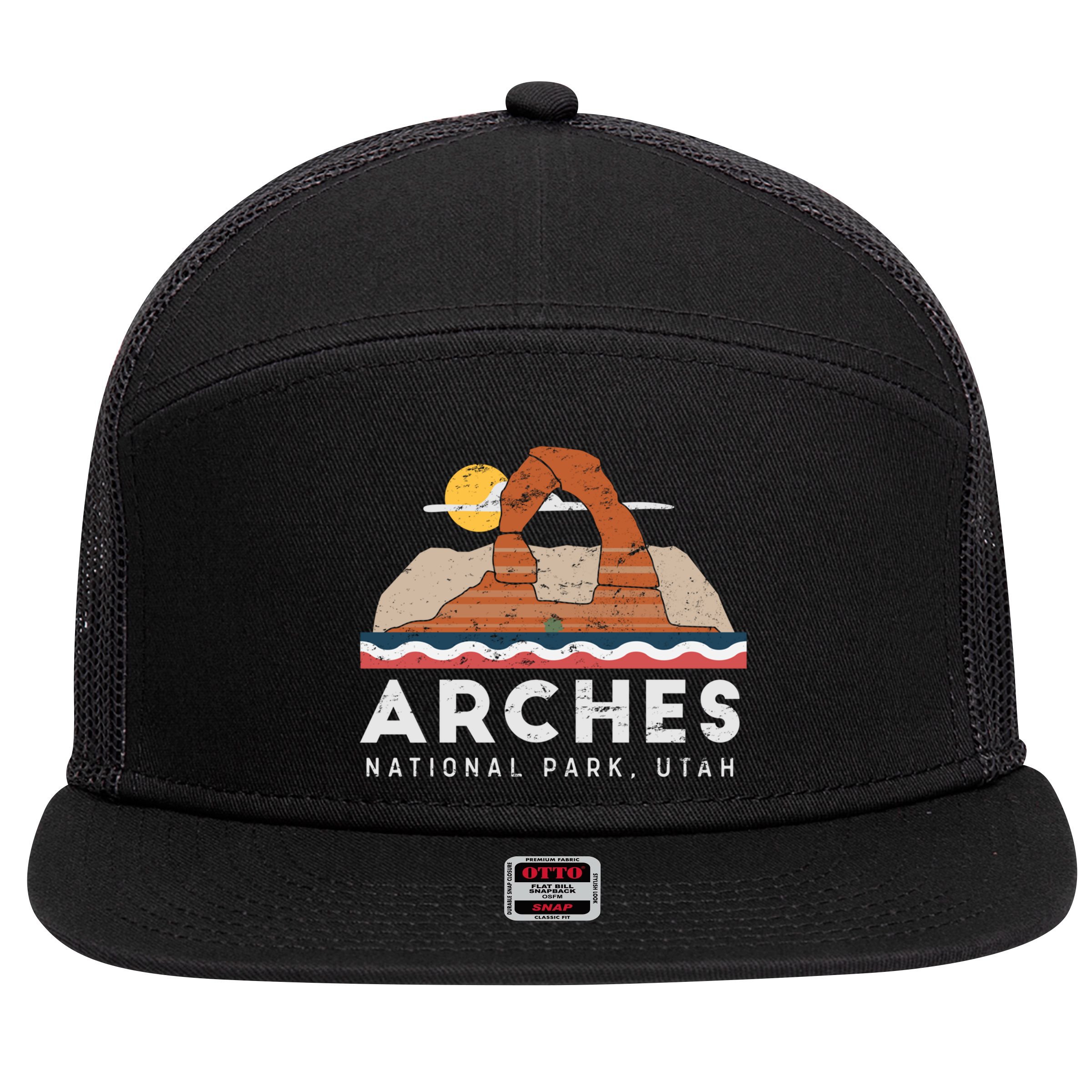 Arches National Park Cool Gift 7 Panel Mesh Trucker Snapback Hat