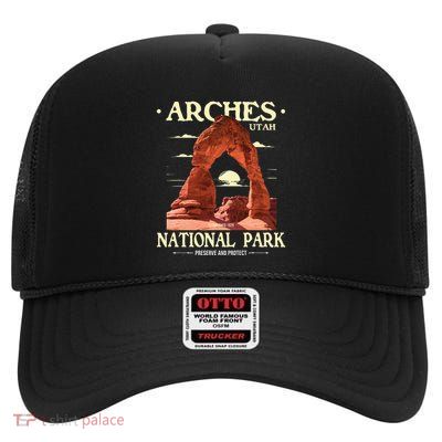 Arches National Park Retro Hiking & Camping Lover High Crown Mesh Back Trucker Hat