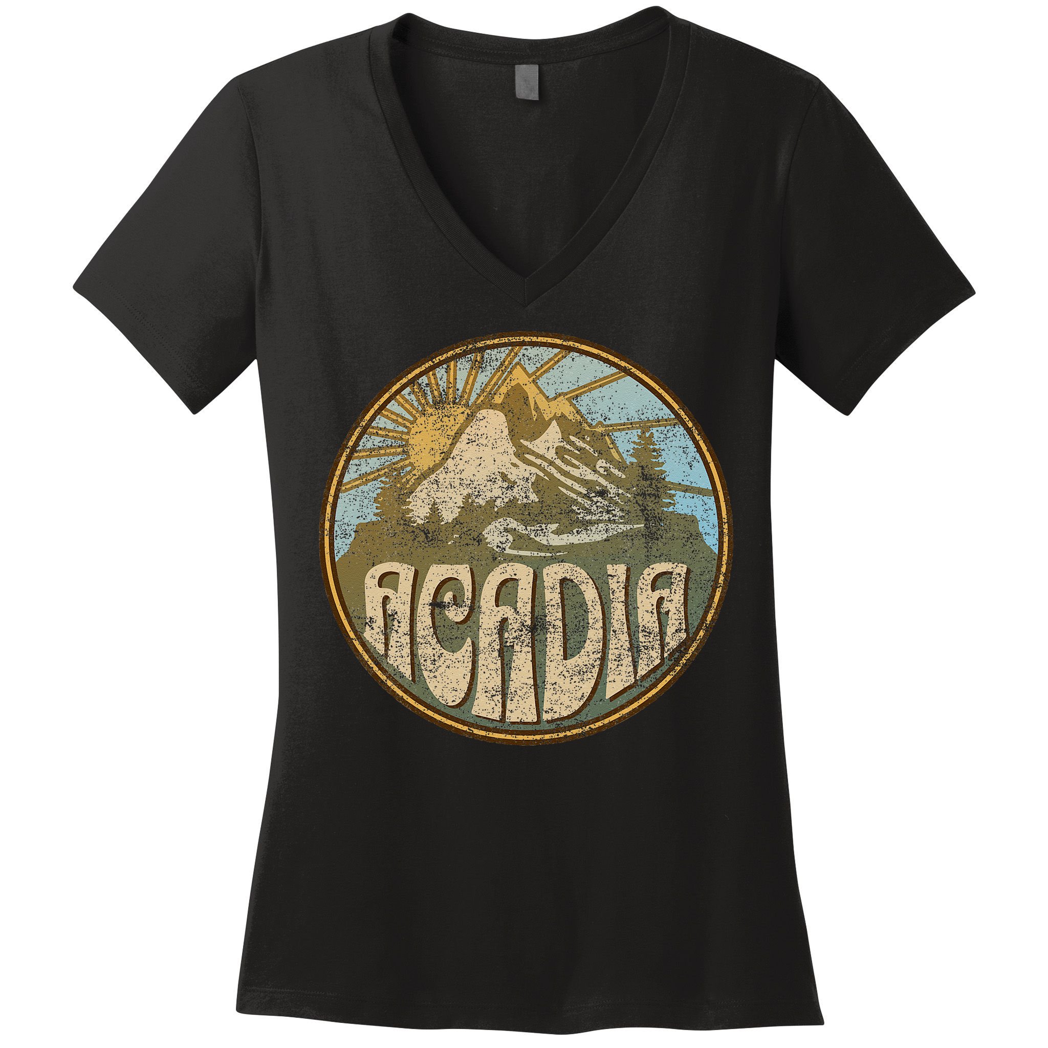 Acadia National Park Maine Nature Mountains Hiking Outdoors Women's V-Neck T-Shirt