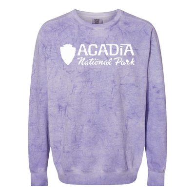 Acadia National Park Retro Arrowhead Wordmark Colorblast Crewneck Sweatshirt