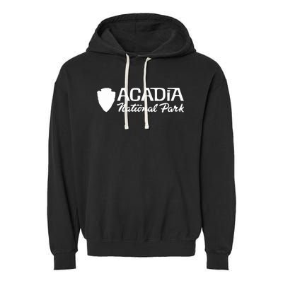 Acadia National Park Retro Arrowhead Wordmark Garment-Dyed Fleece Hoodie