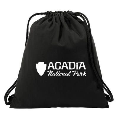 Acadia National Park Retro Arrowhead Wordmark Drawstring Bag