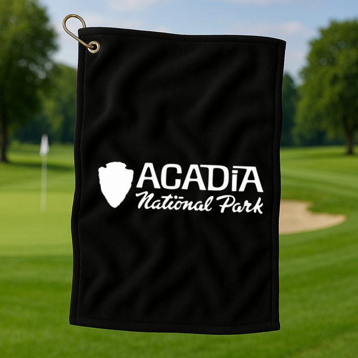 Acadia National Park Retro Arrowhead Wordmark Golf Towel