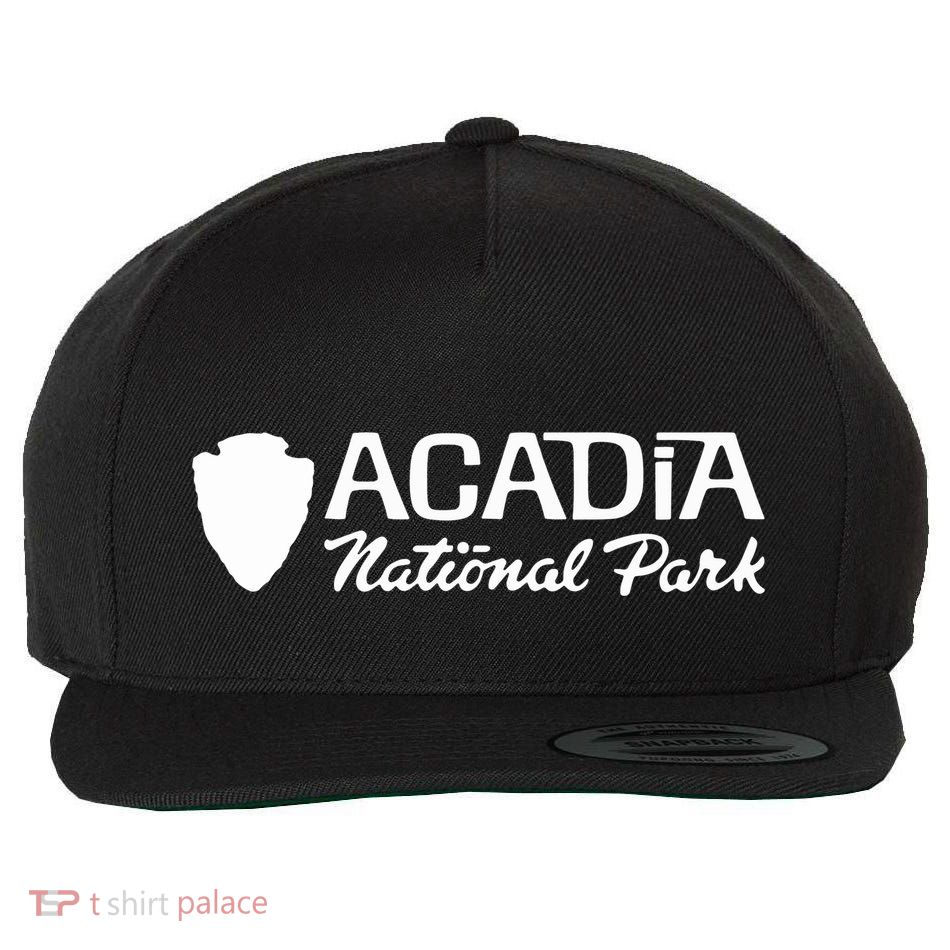 Acadia National Park Retro Arrowhead Wordmark Wool Snapback Cap