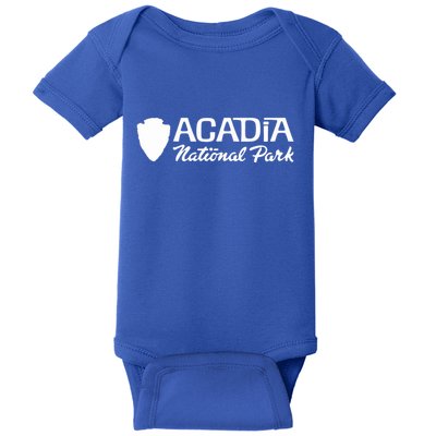 Acadia National Park Retro Arrowhead Wordmark Baby Bodysuit