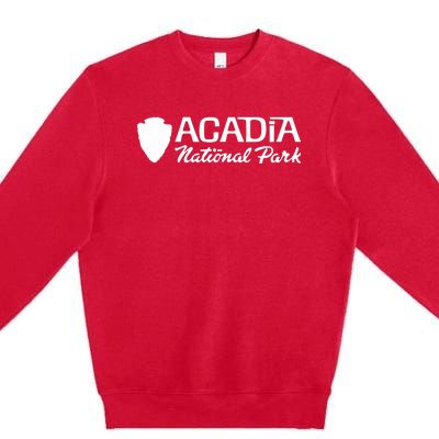 Acadia National Park Retro Arrowhead Wordmark Premium Crewneck Sweatshirt