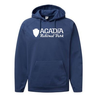 Acadia National Park Retro Arrowhead Wordmark Performance Fleece Hoodie