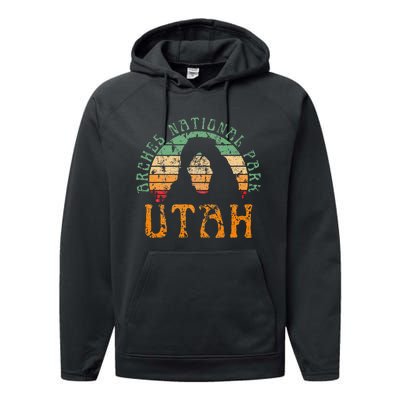 Arches National Park Utah Desert Arch Retro Sunset Vintage Performance Fleece Hoodie