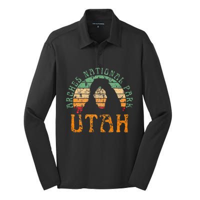 Arches National Park Utah Desert Arch Retro Sunset Vintage Silk Touch Performance Long Sleeve Polo