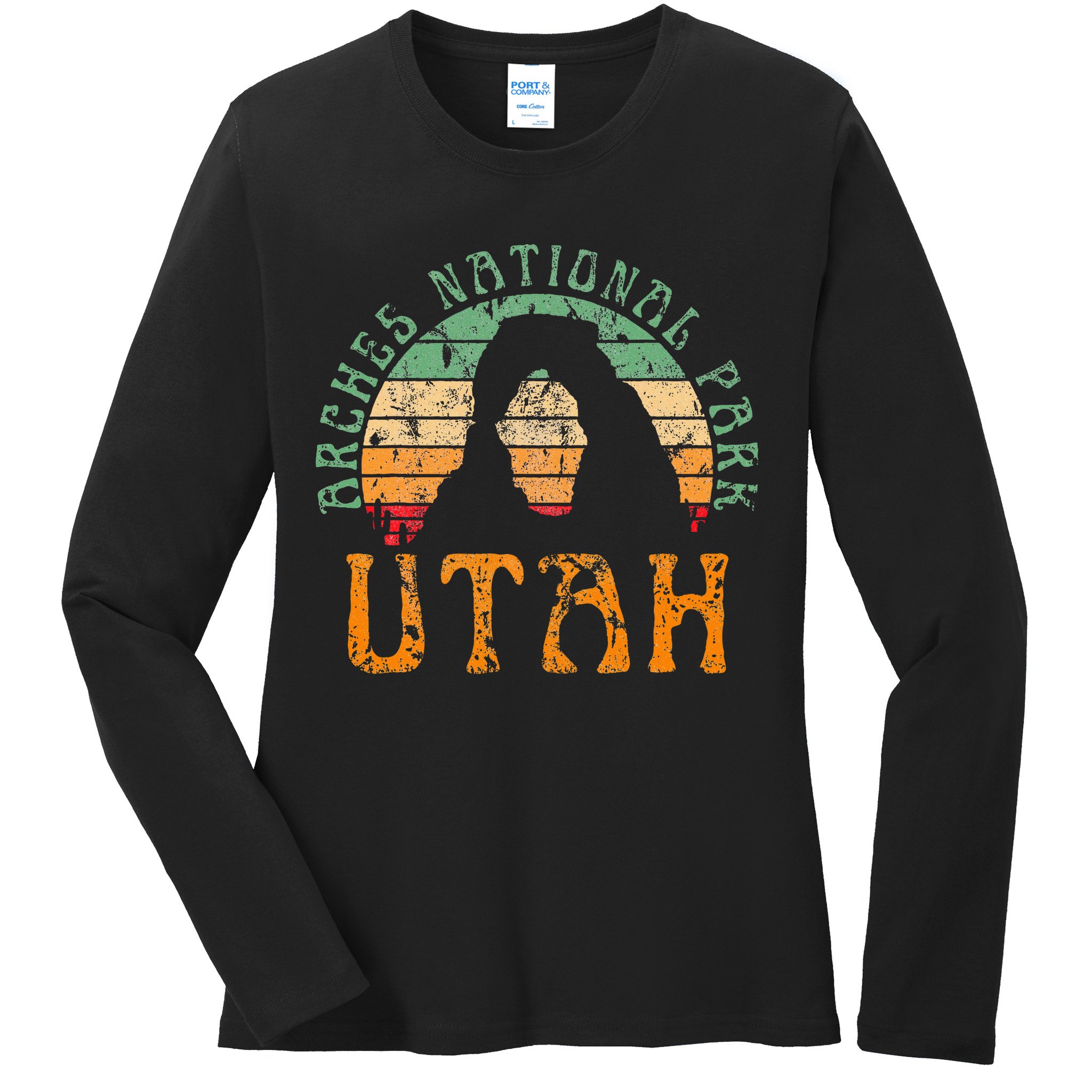 Arches National Park Utah Desert Arch Retro Sunset Vintage Ladies Long Sleeve Shirt