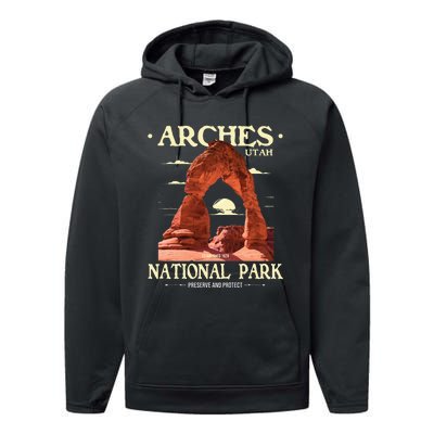 Arches National Park Retro Hiking & Camping Lover Performance Fleece Hoodie