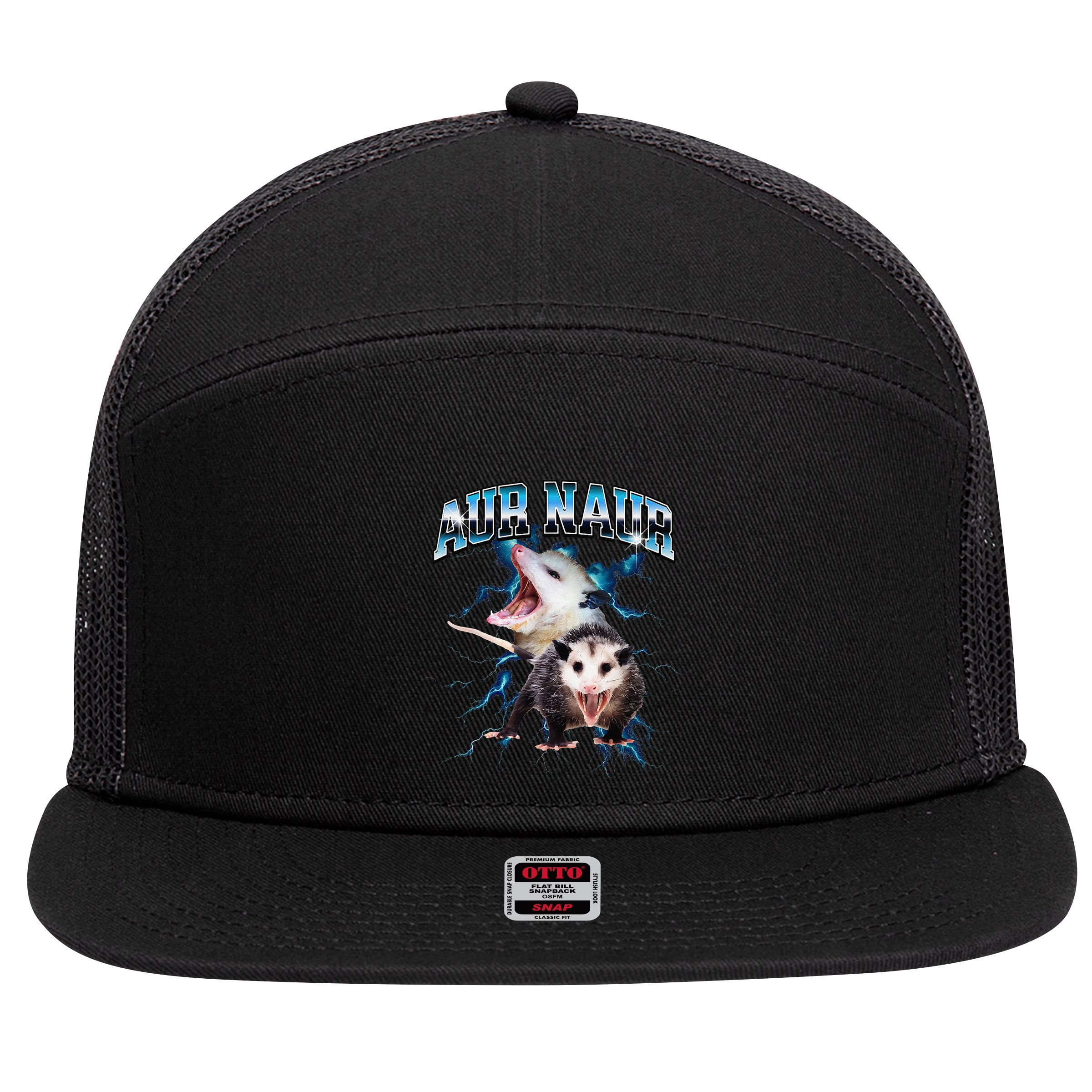 Aur Naur Possum Cute Funny Sarcastic Meme 7 Panel Mesh Trucker Snapback Hat