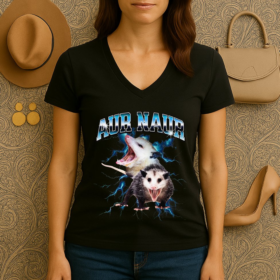 Aur Naur Possum Cute Funny Sarcastic Meme Women's V-Neck T-Shirt