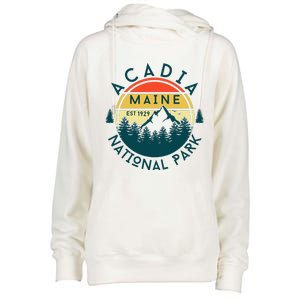 Acadia National Park Maine Mountains Nature Hiking Retro Womens Funnel Neck Pullover Hood