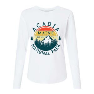 Acadia National Park Maine Mountains Nature Hiking Retro Womens Cotton Relaxed Long Sleeve T-Shirt