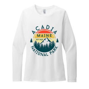 Acadia National Park Maine Mountains Nature Hiking Retro Womens CVC Long Sleeve Shirt