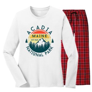 Acadia National Park Maine Mountains Nature Hiking Retro Women's Long Sleeve Flannel Pajama Set 