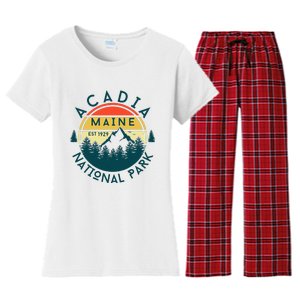 Acadia National Park Maine Mountains Nature Hiking Retro Women's Flannel Pajama Set