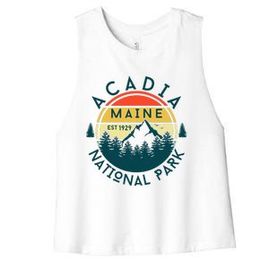 Acadia National Park Maine Mountains Nature Hiking Retro Women's Racerback Cropped Tank