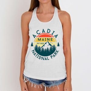 Acadia National Park Maine Mountains Nature Hiking Retro Women's Knotted Racerback Tank