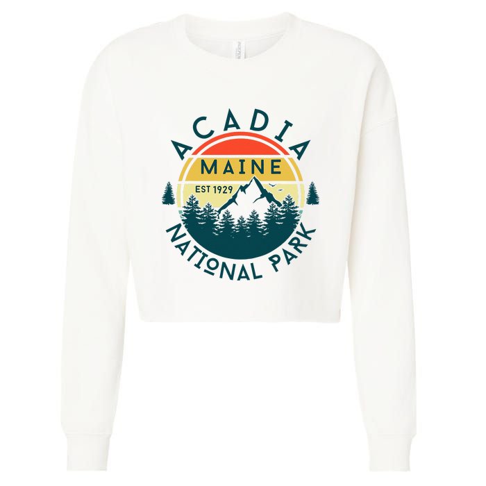 Acadia National Park Maine Mountains Nature Hiking Retro Cropped Pullover Crew