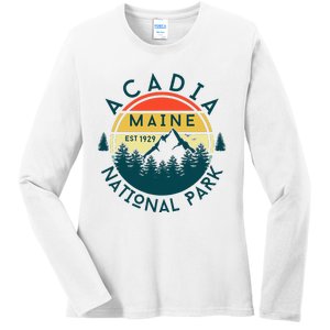 Acadia National Park Maine Mountains Nature Hiking Retro Ladies Long Sleeve Shirt