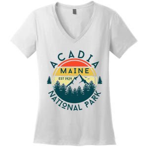 Acadia National Park Maine Mountains Nature Hiking Retro Women's V-Neck T-Shirt