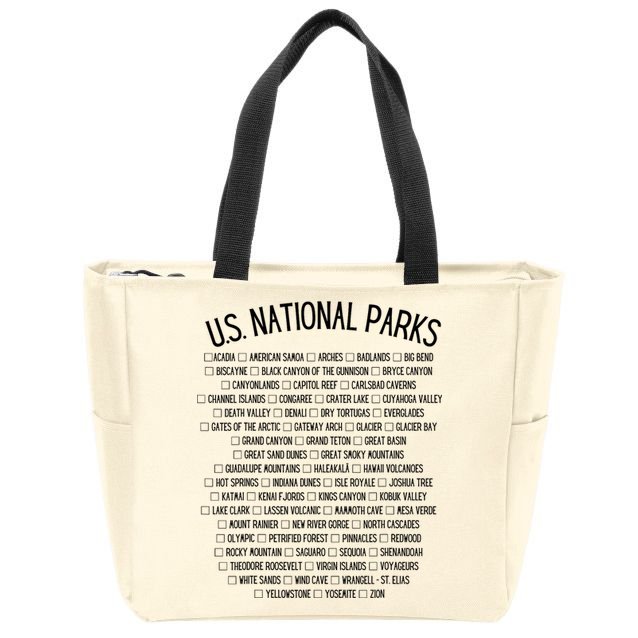 American National Parks Checklist US National Parks Family Zip Tote Bag