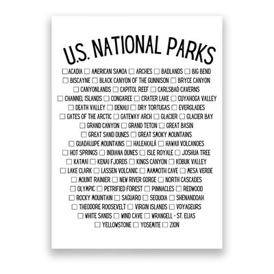 American National Parks Checklist US National Parks Family Poster