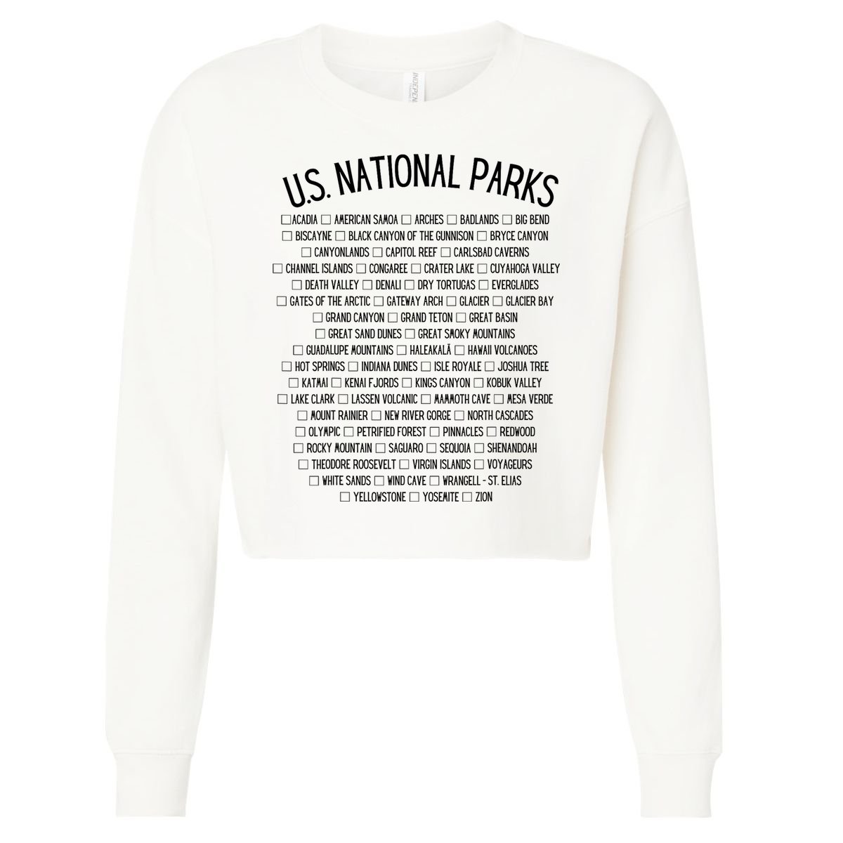 American National Parks Checklist US National Parks Family Cropped Pullover Crew