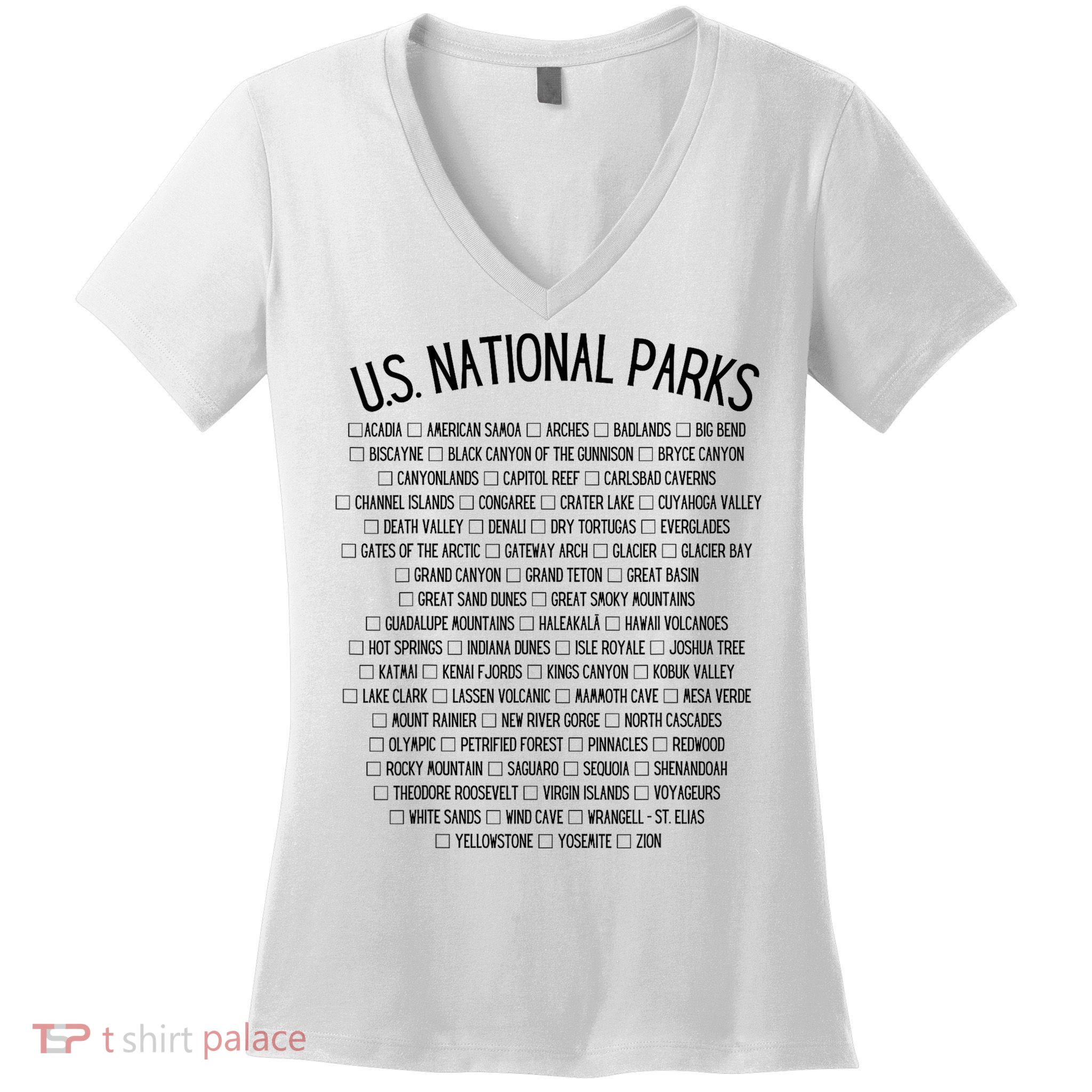 American National Parks Checklist US National Parks Family Women's V-Neck T-Shirt