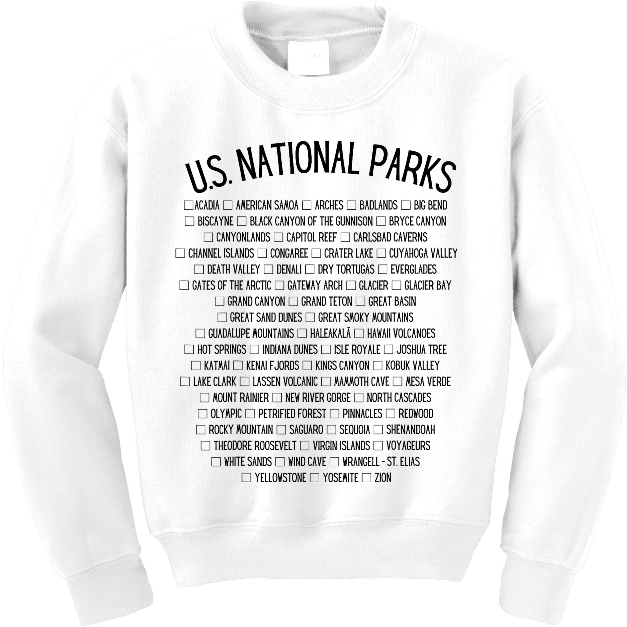 American National Parks Checklist US National Parks Family Kids Sweatshirt