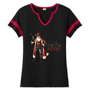 Annual North Pole Rodeo Cowboy Santa Christmas Ladies Halftime Notch Neck Tee