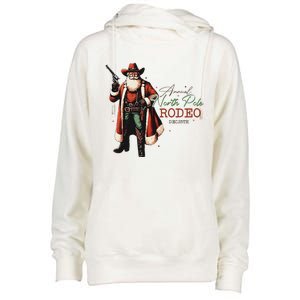 Annual North Pole Rodeo Cowboy Santa Christmas Womens Funnel Neck Pullover Hood