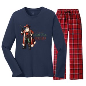 Annual North Pole Rodeo Cowboy Santa Christmas Women's Long Sleeve Flannel Pajama Set 