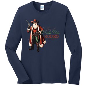 Annual North Pole Rodeo Cowboy Santa Christmas Ladies Long Sleeve Shirt