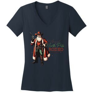 Annual North Pole Rodeo Cowboy Santa Christmas Women's V-Neck T-Shirt