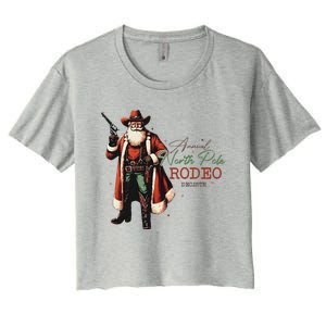 Annual North Pole Rodeo Cowboy Santa Christmas Women's Crop Top Tee