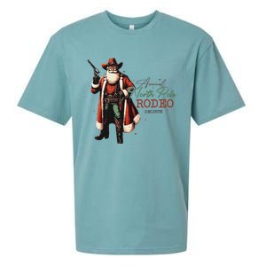 Annual North Pole Rodeo Cowboy Santa Christmas Sueded Cloud Jersey T-Shirt