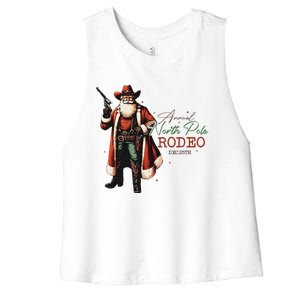 Annual North Pole Rodeo Cowboy Santa Christmas Women's Racerback Cropped Tank