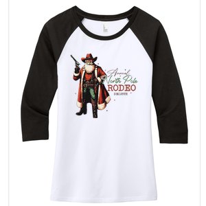 Annual North Pole Rodeo Cowboy Santa Christmas Women's Tri-Blend 3/4-Sleeve Raglan Shirt