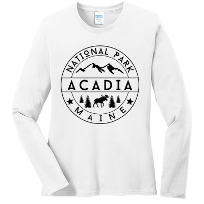 Acadia National Park Maine Moose Nature Hiking Outdoors Ladies Long Sleeve Shirt