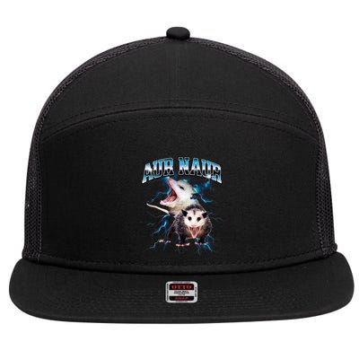 Aur Naur Possum Cute Funny Sarcastic Meme 7 Panel Mesh Trucker Snapback Hat