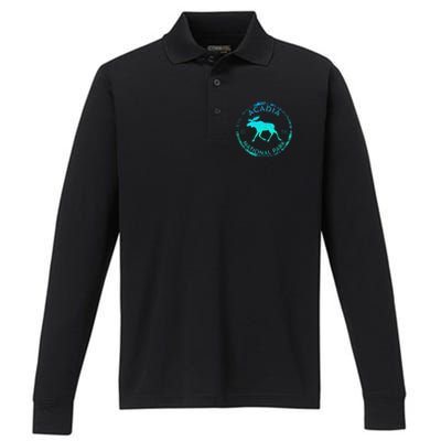 Acadia National Park NP Maine Moose Lovers Performance Long Sleeve Polo