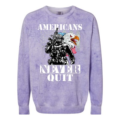 Americans Never Quit Veteran Colorblast Crewneck Sweatshirt